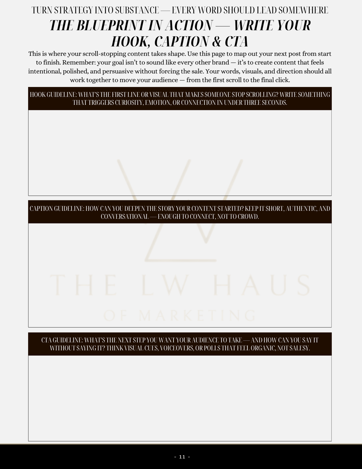Textual content workbook sheet on a white background with black and brown accents for social media