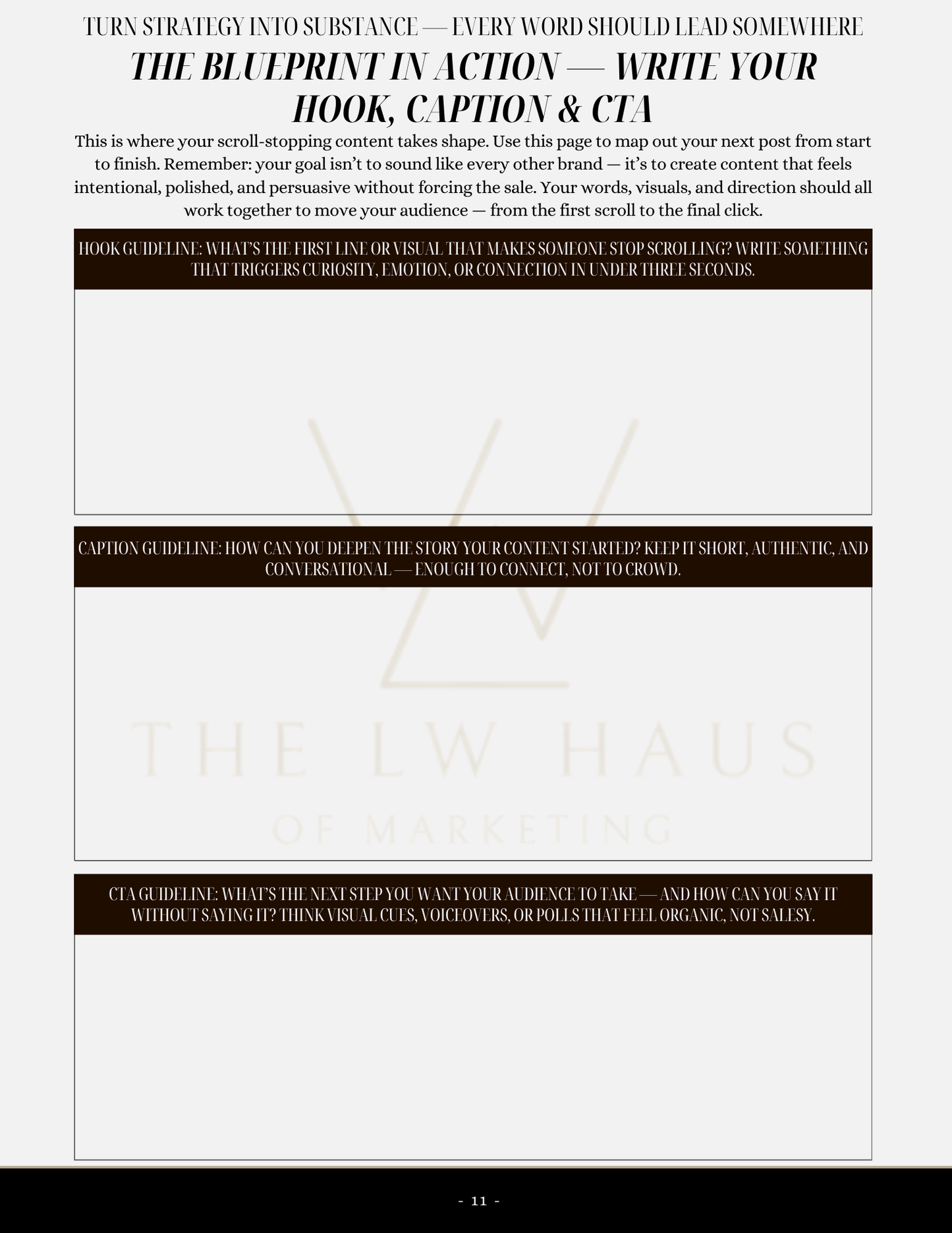 Textual content workbook sheet on a white background with black and brown accents for social media