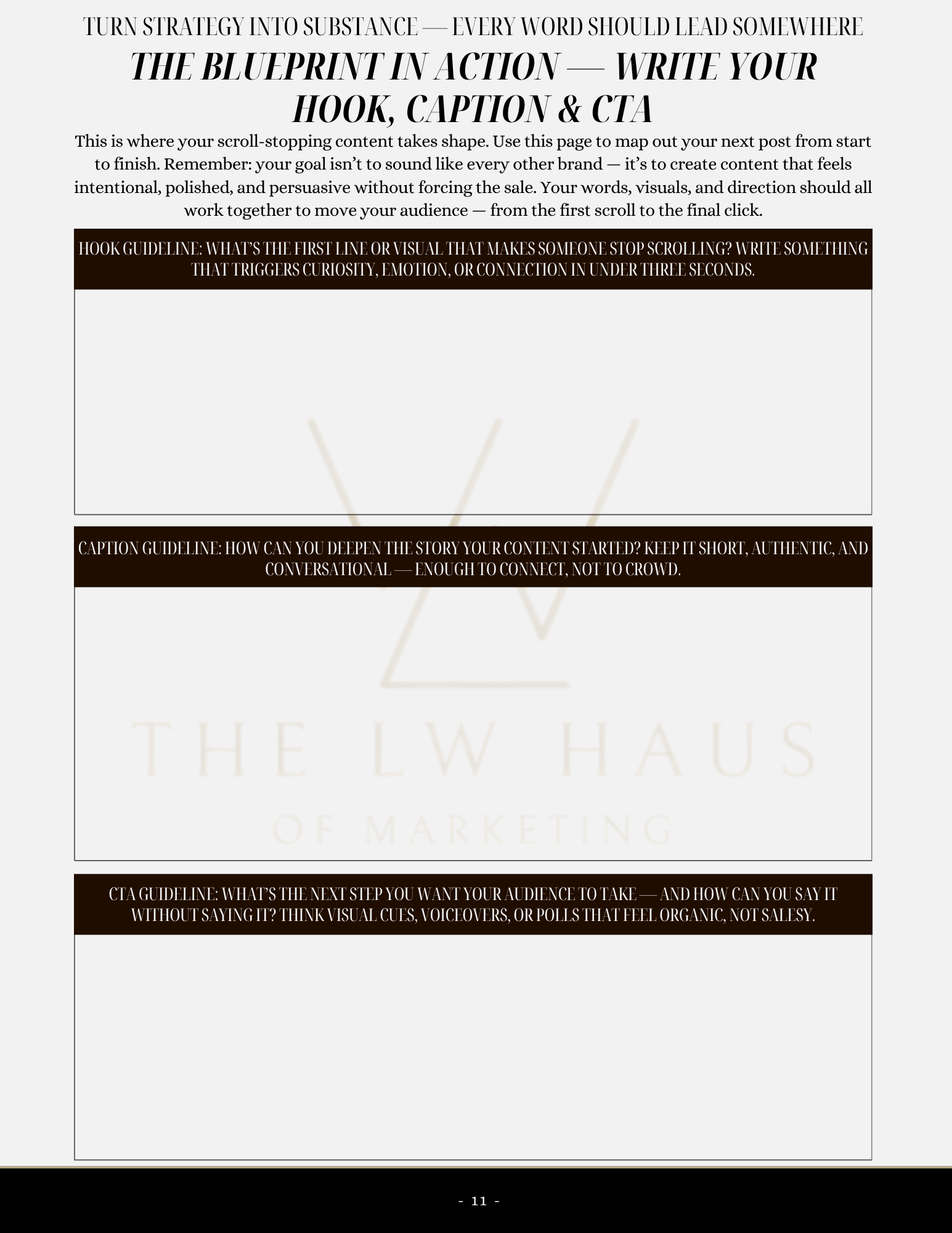 Textual content workbook sheet on a white background with black and brown accents for social media