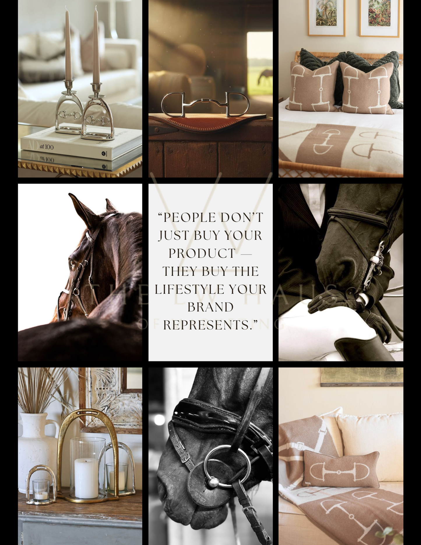 Collage of interior decor images with text about brand lifestyle.