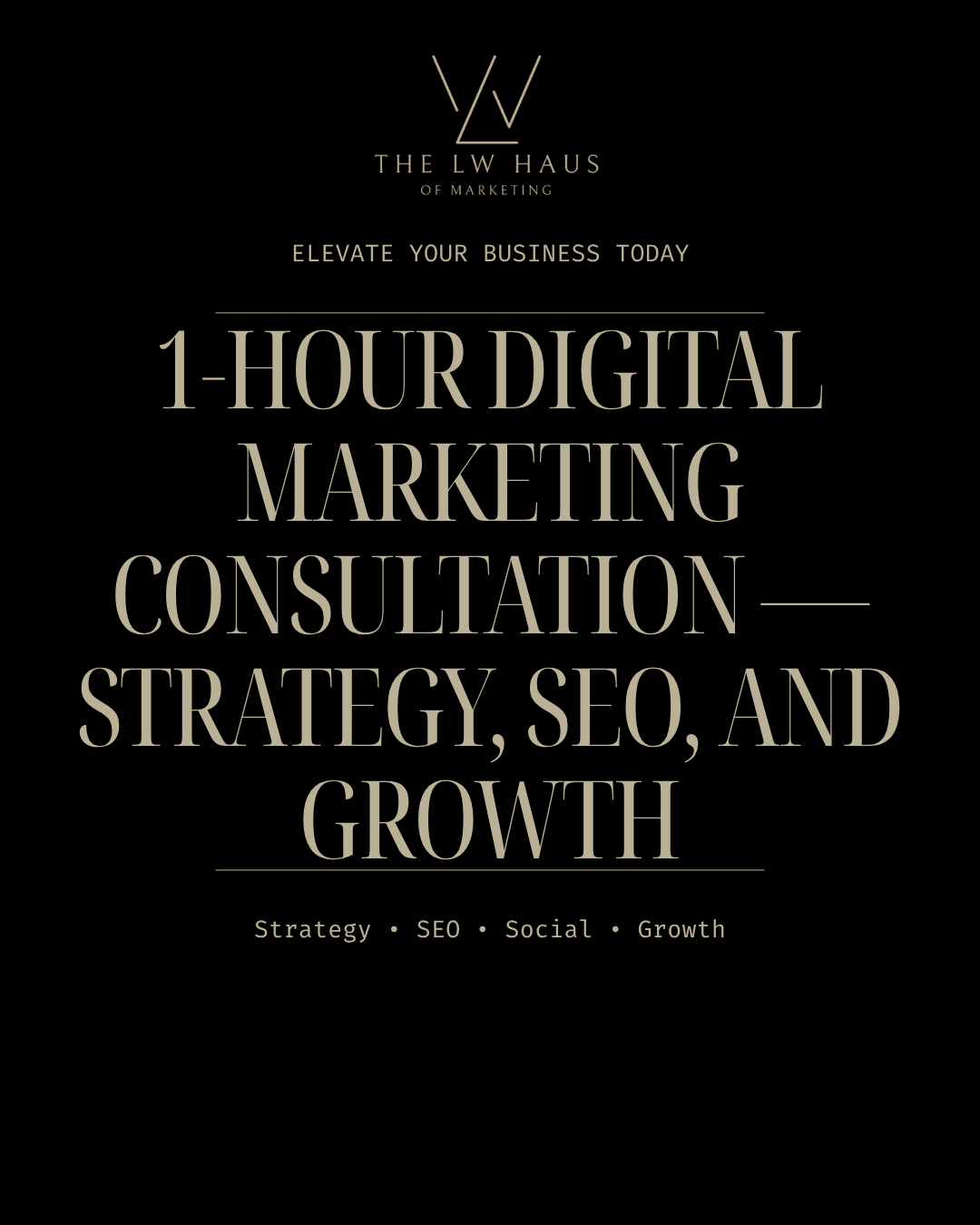 Advertisement for digital marketing consultation services with text on a black background