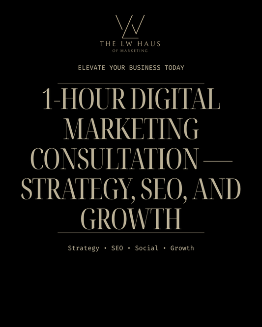 Advertisement for digital marketing consultation services with text on a black background