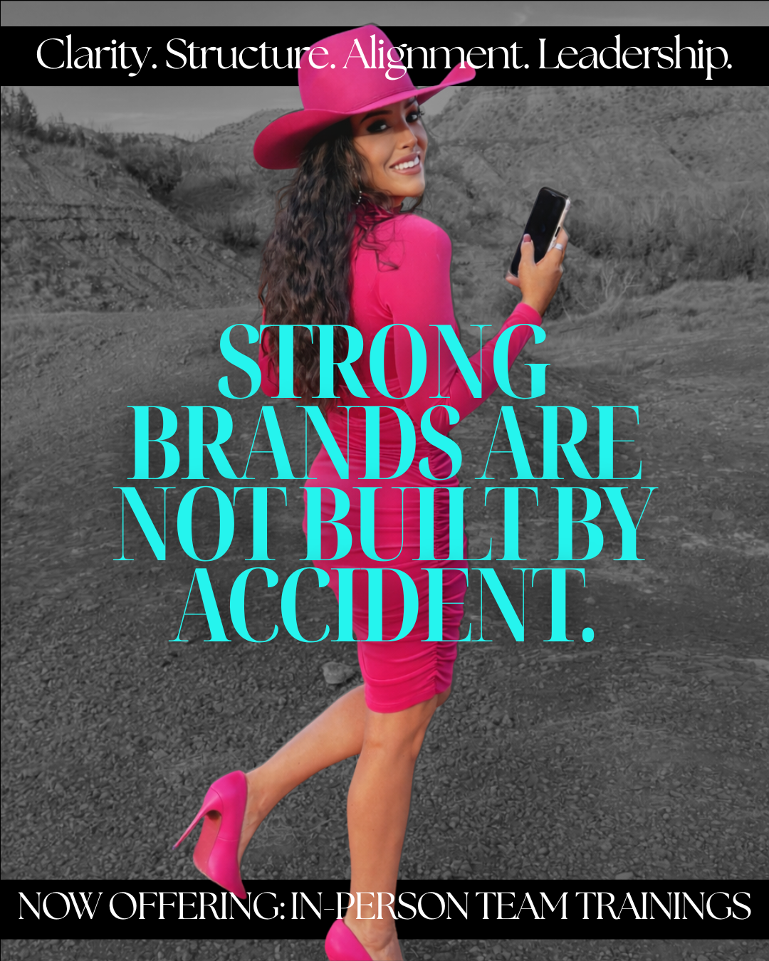 Business marketing strategy visual emphasizing brand development, leadership, and structured growth through in person training, content strategy, and digital marketing expertise.